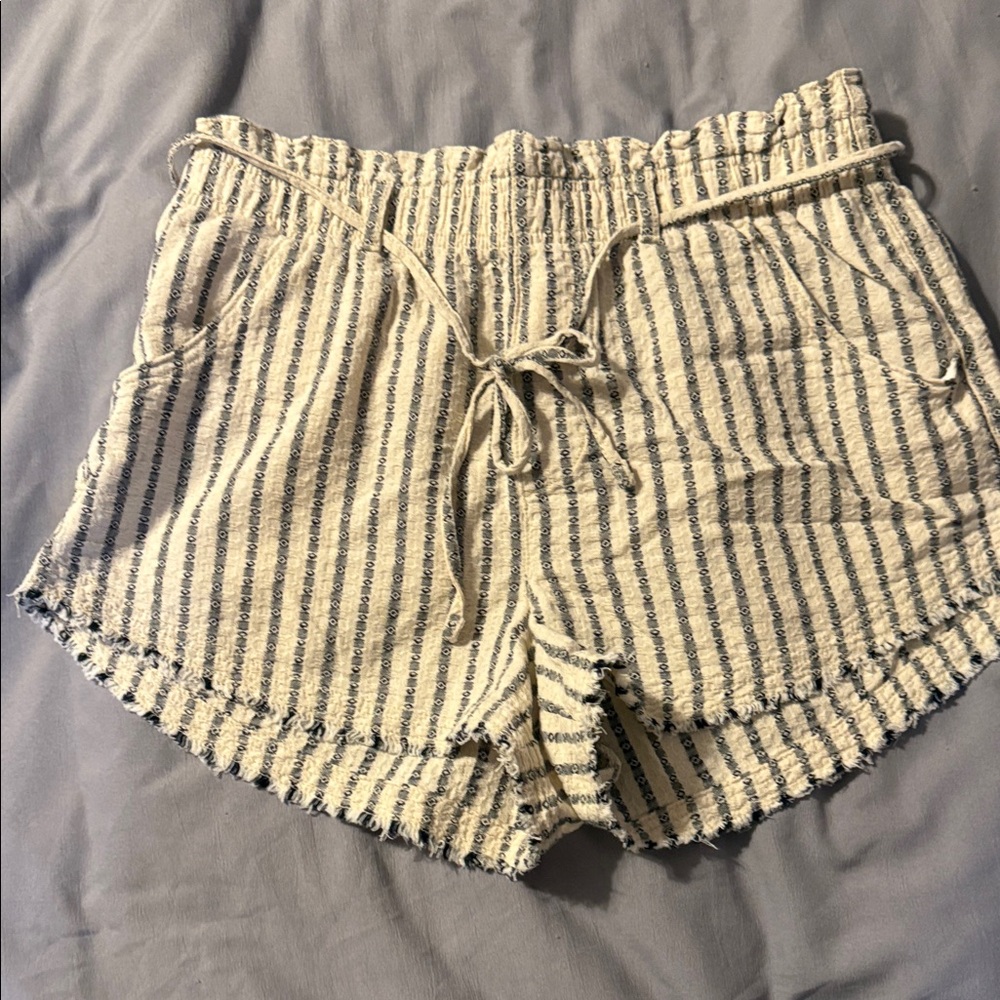 American Eagle Outfitters High Waist Striped Shorts - Cream and Black